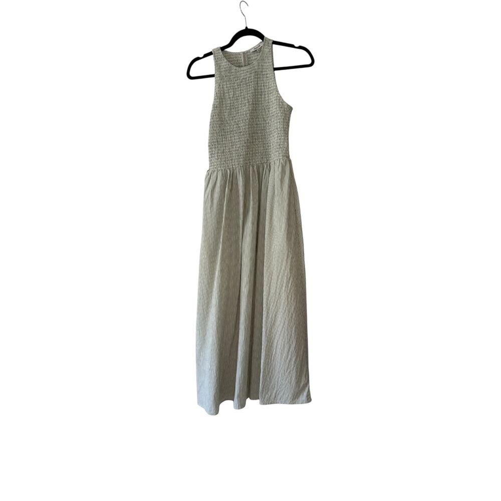 madewell the melody smocked midi dress pistachio stripe np125 women x-small xs - Picture 2 of 5